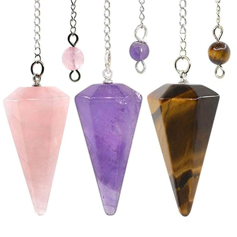 Reikistal Gemstone Hexagonal Pointed Pendant Pendulum