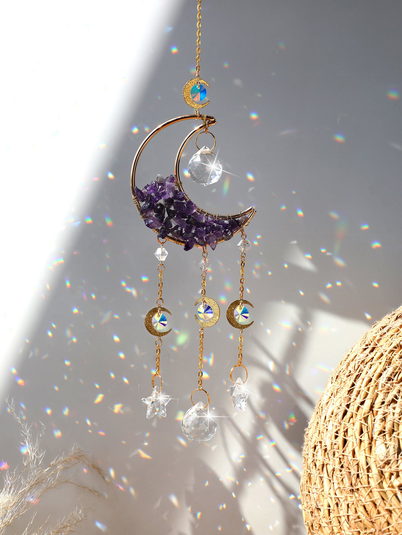 Reikistal Moon Catcher Crystal Wind Chime Home Decor