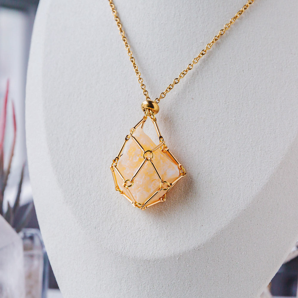 Reikistal Gold Natural Crystal Net Metal Bamboo Necklace【Point/Tumbled】