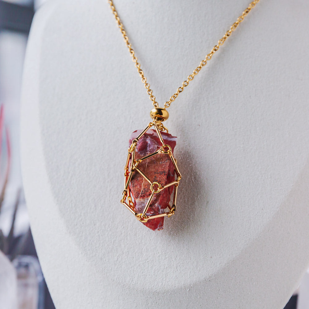 Reikistal Gold Natural Crystal Net Metal Bamboo Necklace【Point/Tumbled】