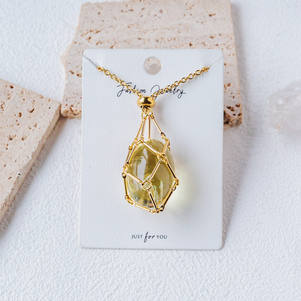 Reikistal Gold Natural Crystal Net Metal Bamboo Necklace【Point/Tumbled】