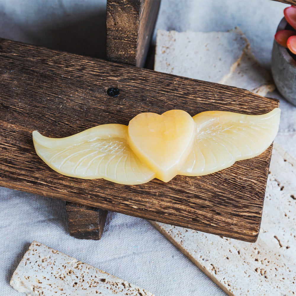 Reikistal Orange Calcite Heart With Wings