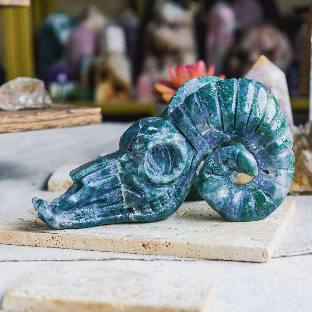 Reikistal 5'' Moss Agate Sheep Head