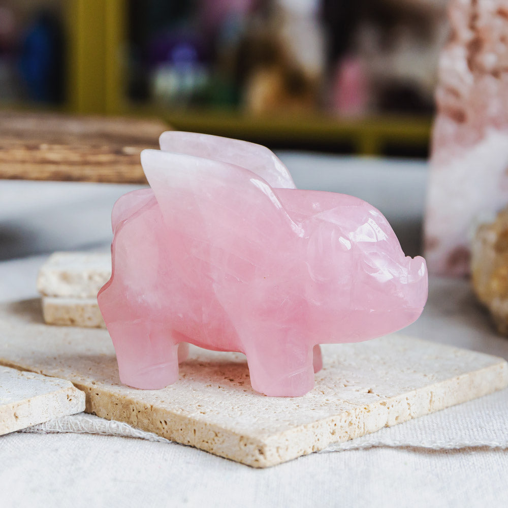 Reikistal Rose Quartz Flying Pig