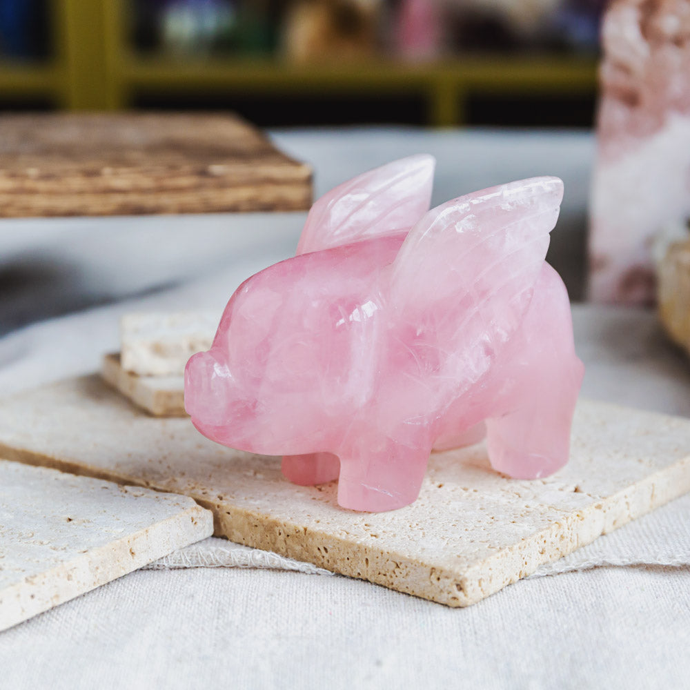 Reikistal Rose Quartz Flying Pig