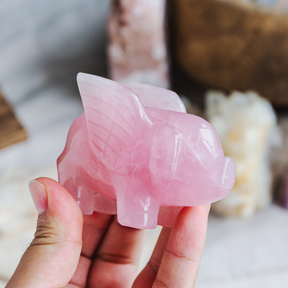 Reikistal Rose Quartz Flying Pig