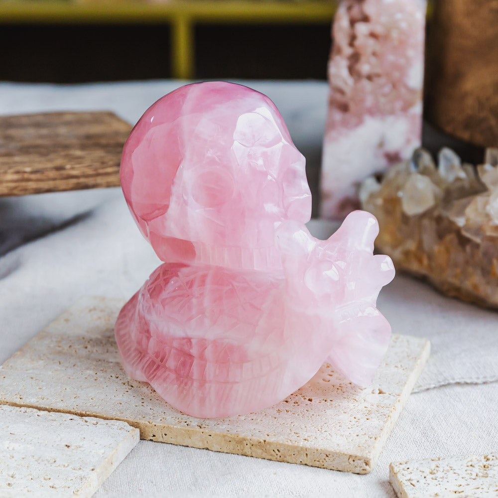 Reikistal Rose Quartz Skull With Snail