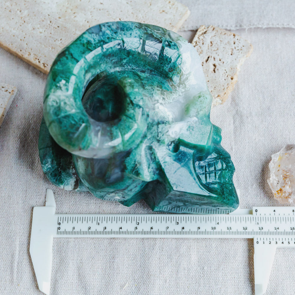 Reikistal Moss Agate Sheep Skull