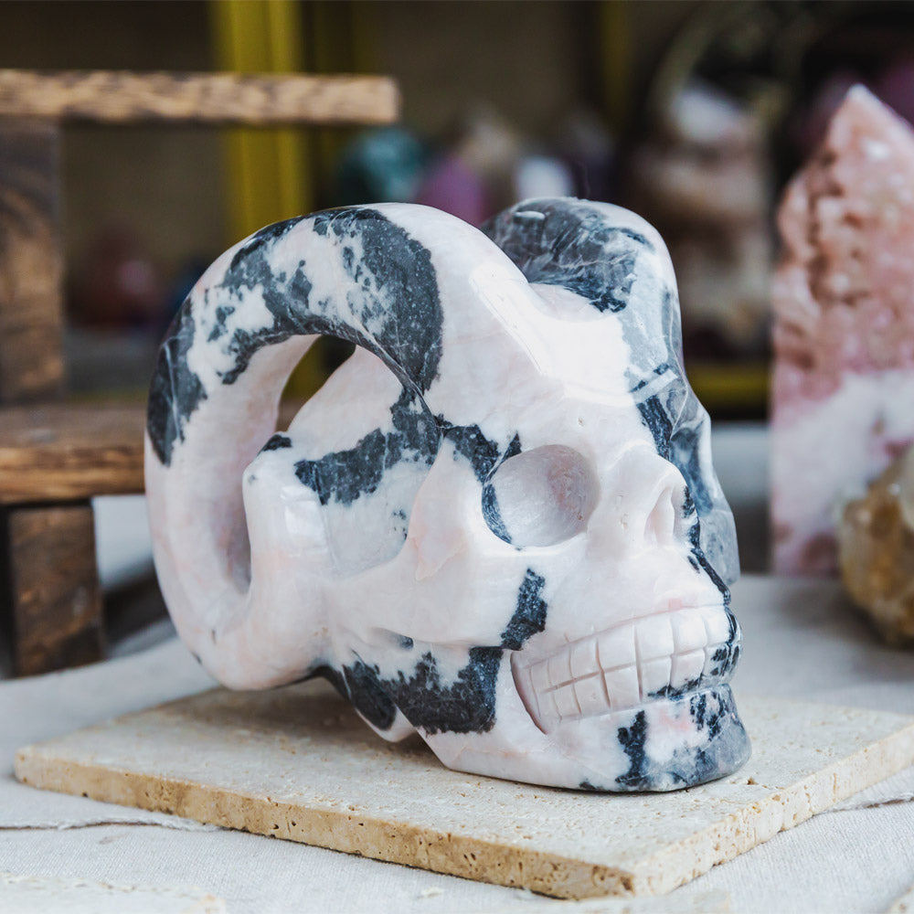 Reikistal Pink Zebra Jasper Sheep Skull