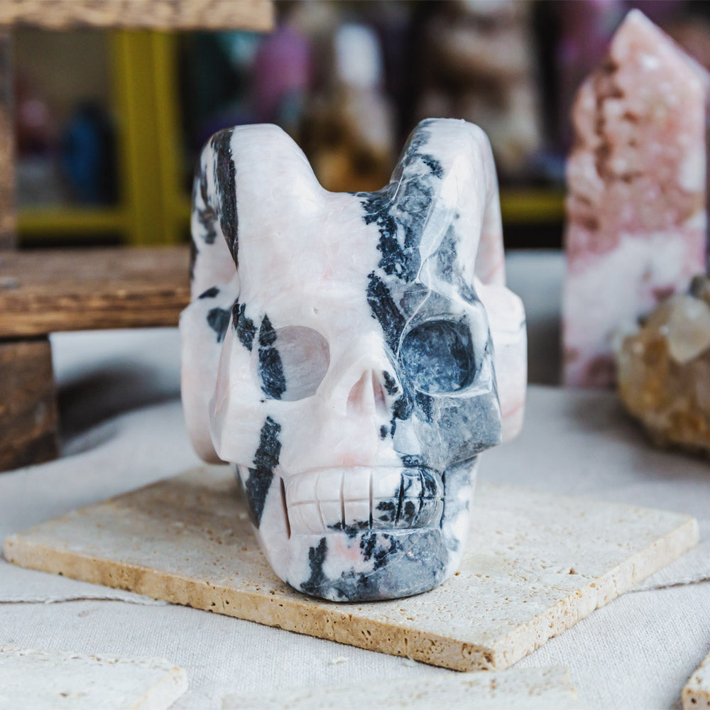 Reikistal Pink Zebra Jasper Sheep Skull