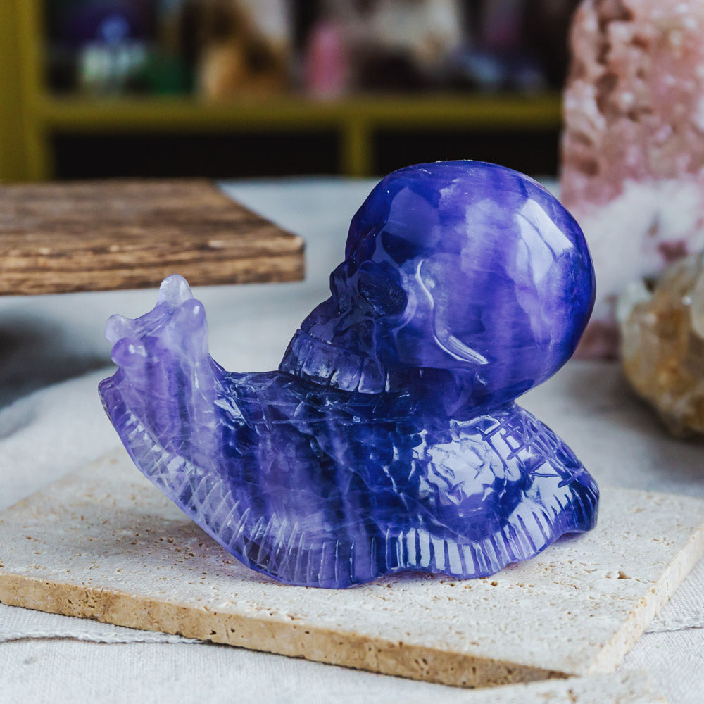 Reikistal Purple Fluorite Skull With Snail