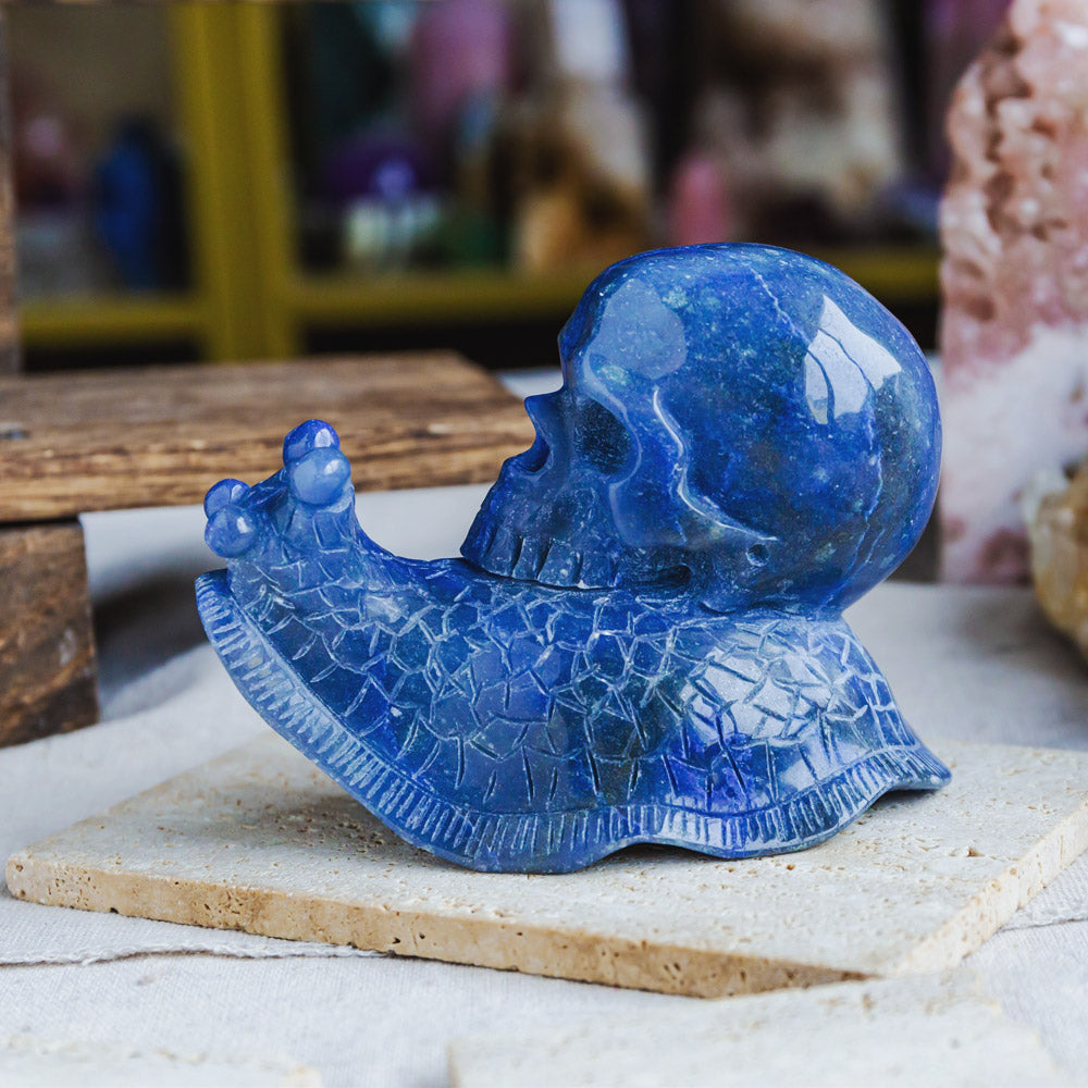 Reikistal Blue Aventurine Skull With Snail