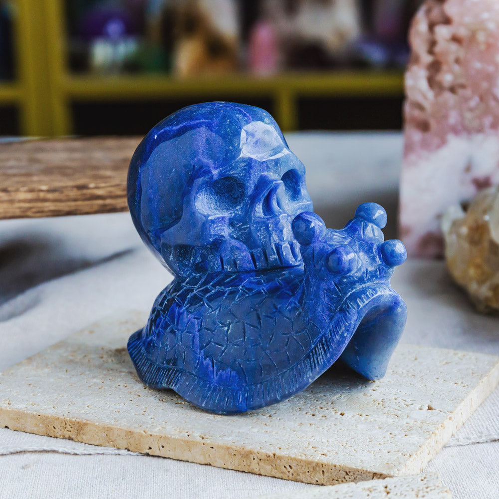 Reikistal Blue Aventurine Skull With Snail