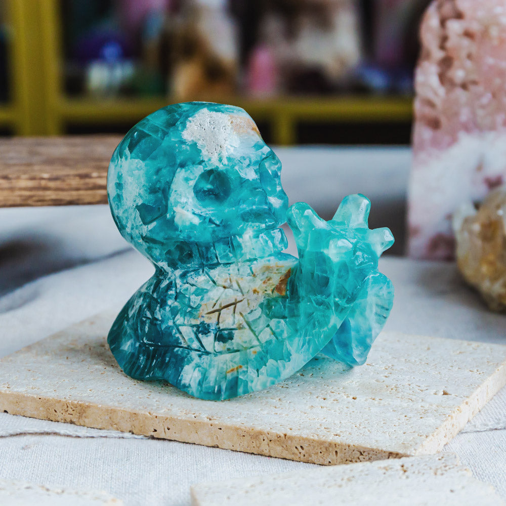 Reikistal Green Fluorite Skull With Snail