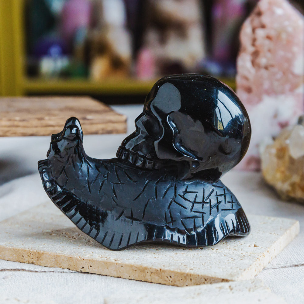 Reikistal Black Obsidian Skull With Snail