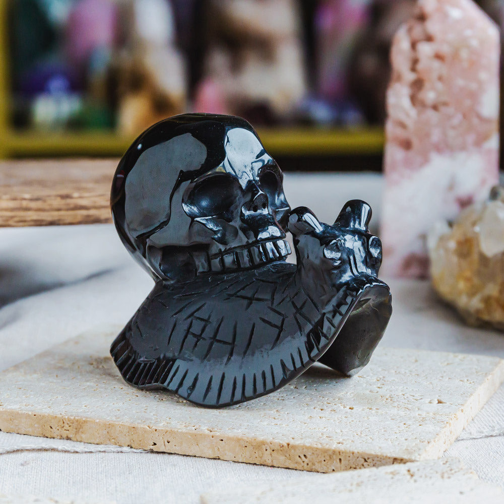 Reikistal Black Obsidian Skull With Snail