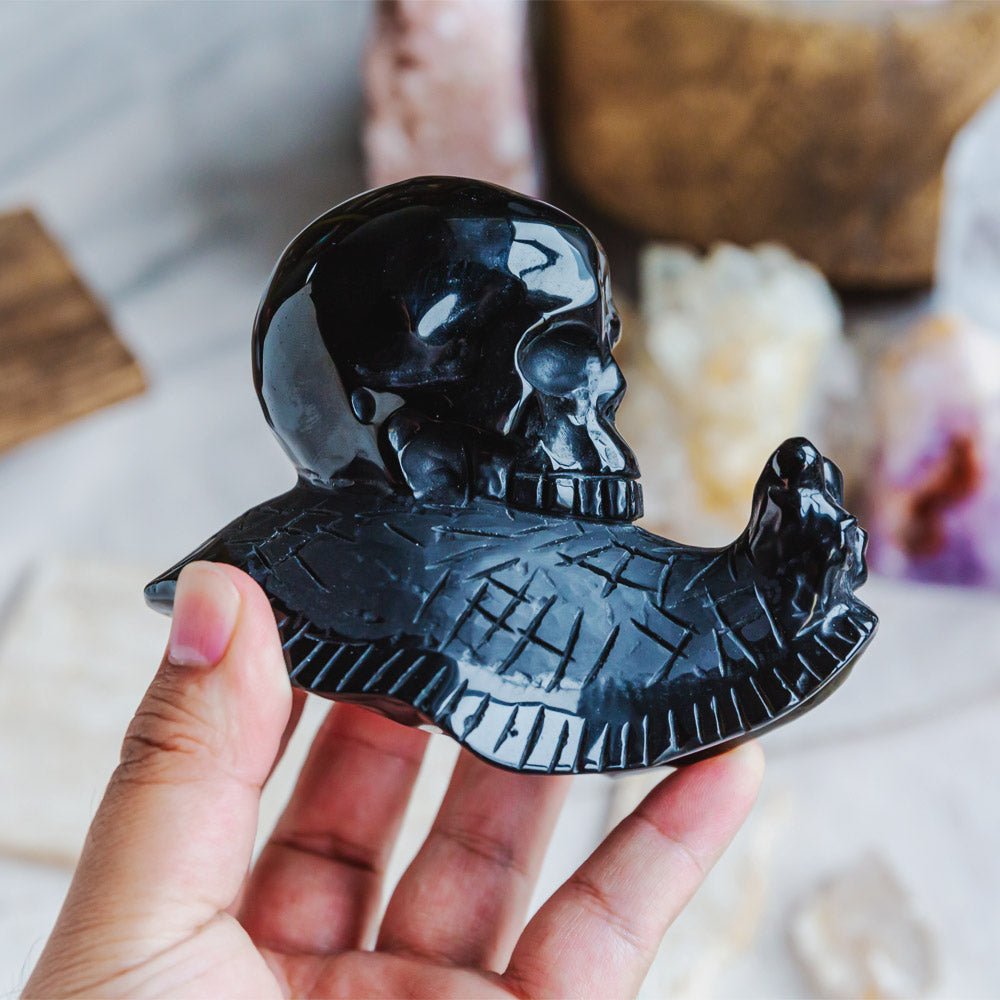 Reikistal Black Obsidian Skull With Snail