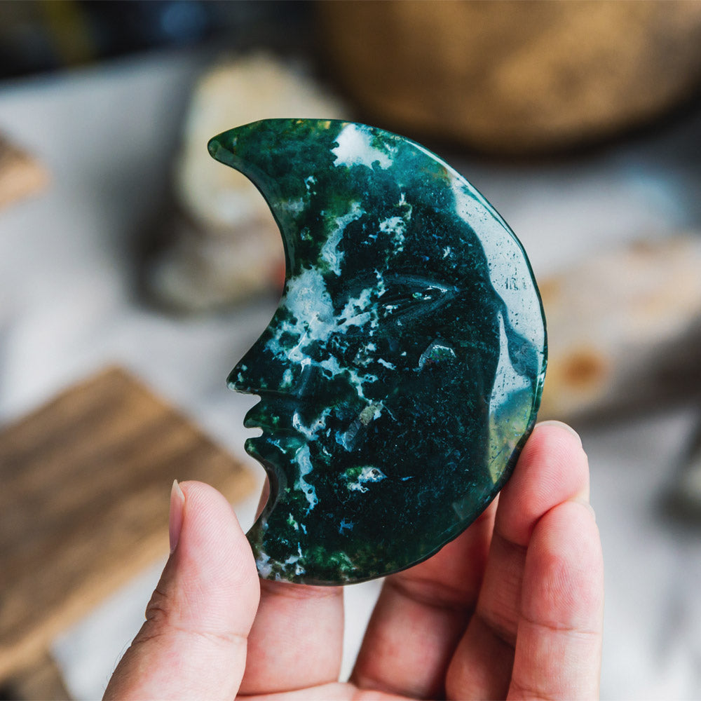 Reikistal Moss Agate Moon Face