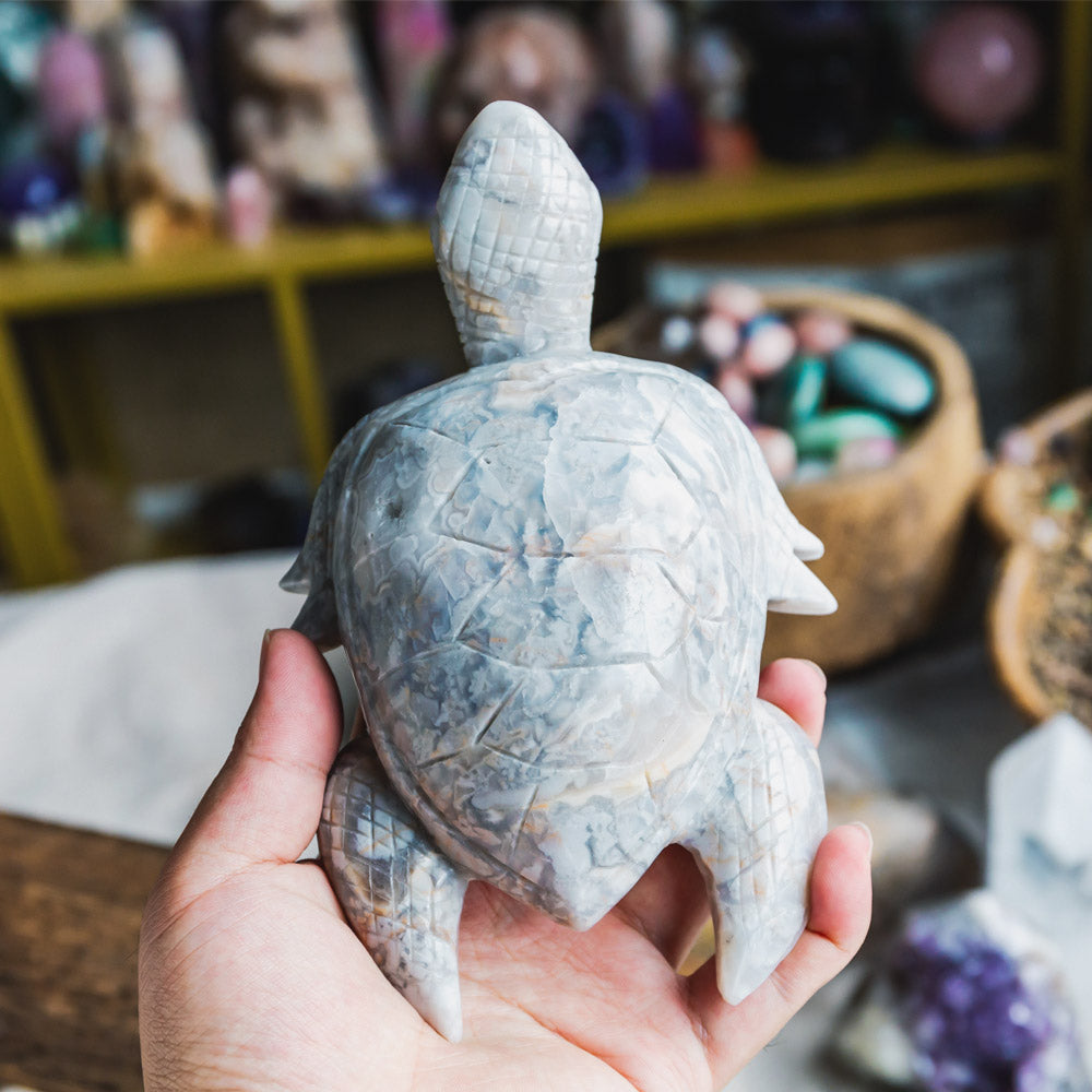 Reikistal White Crazy Lace Agate Turtle