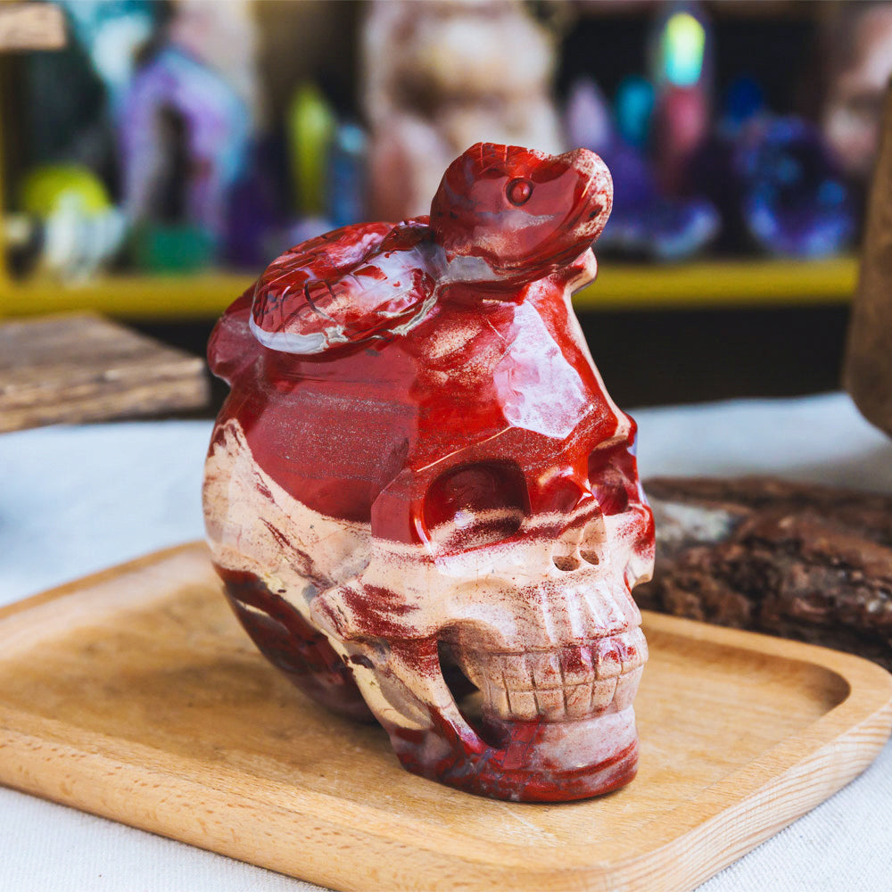 Reikistal Red Jasper Skull With Snake