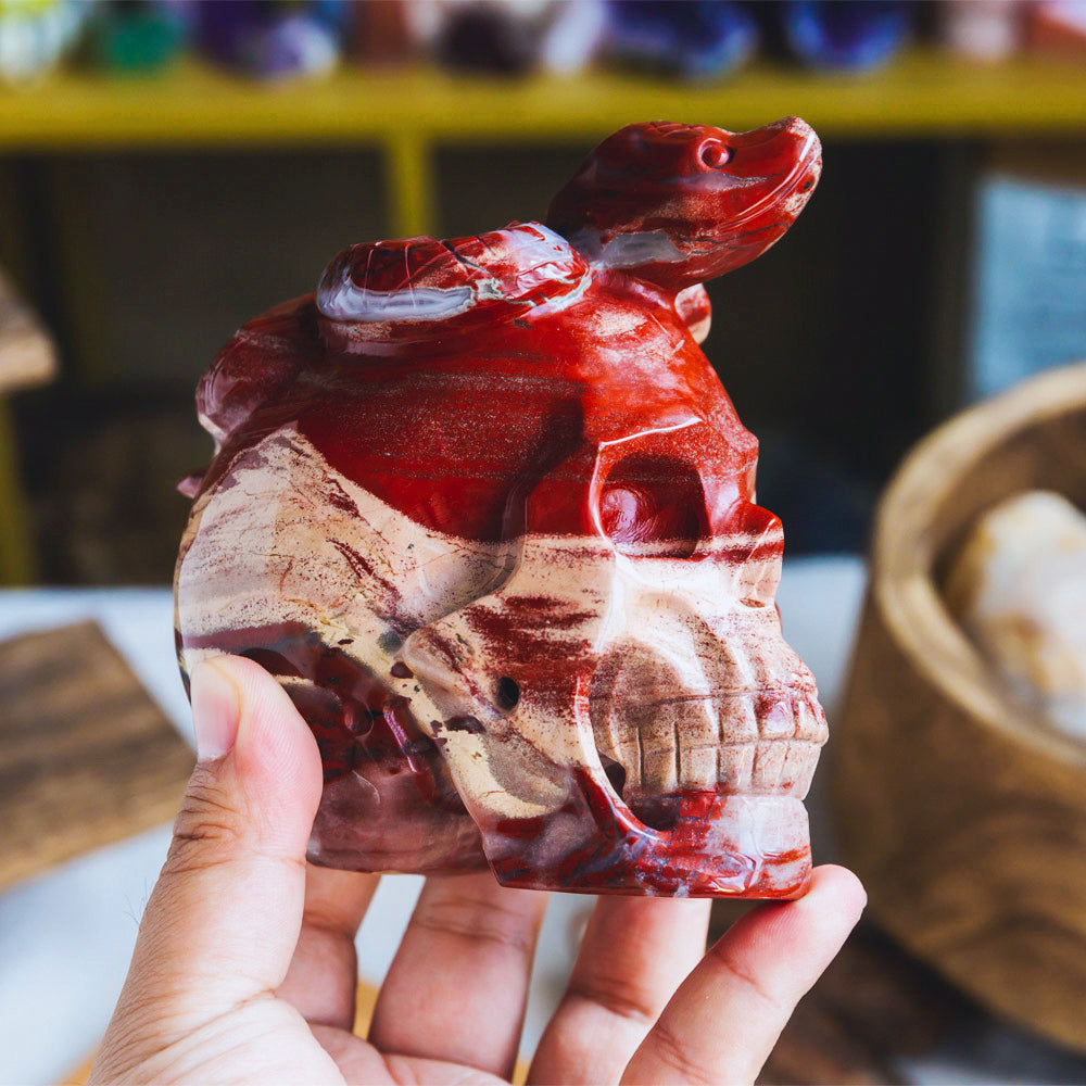 Reikistal Red Jasper Skull With Snake