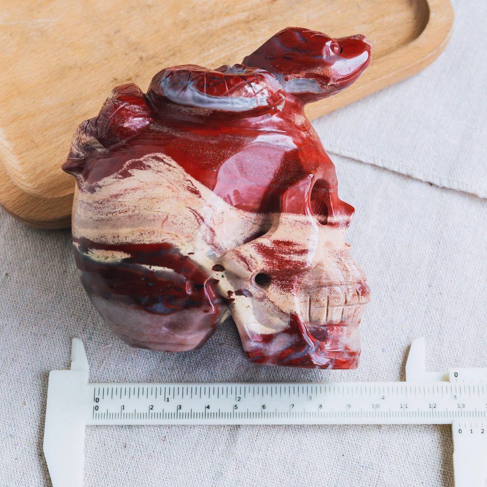 Reikistal Red Jasper Skull With Snake