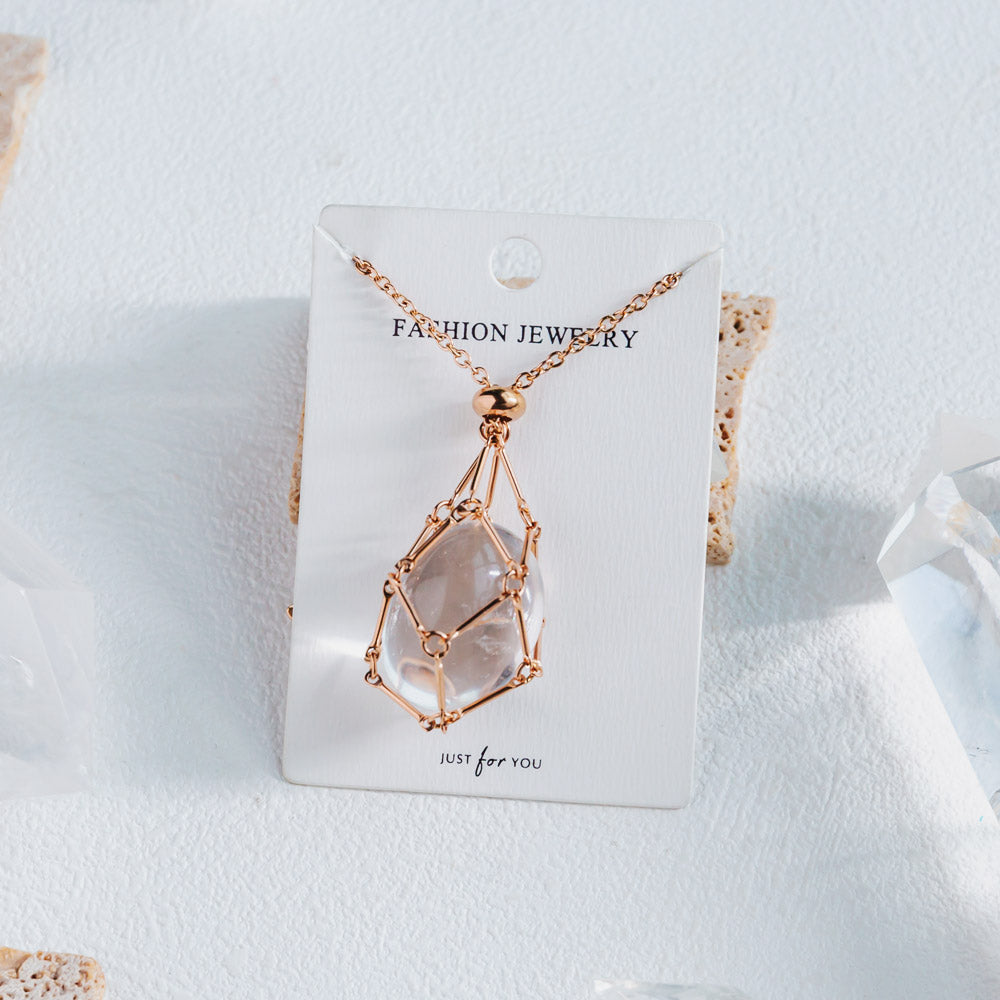 Reikistal Rose Gold Net Metal Bamboo Necklace Woven Pendant