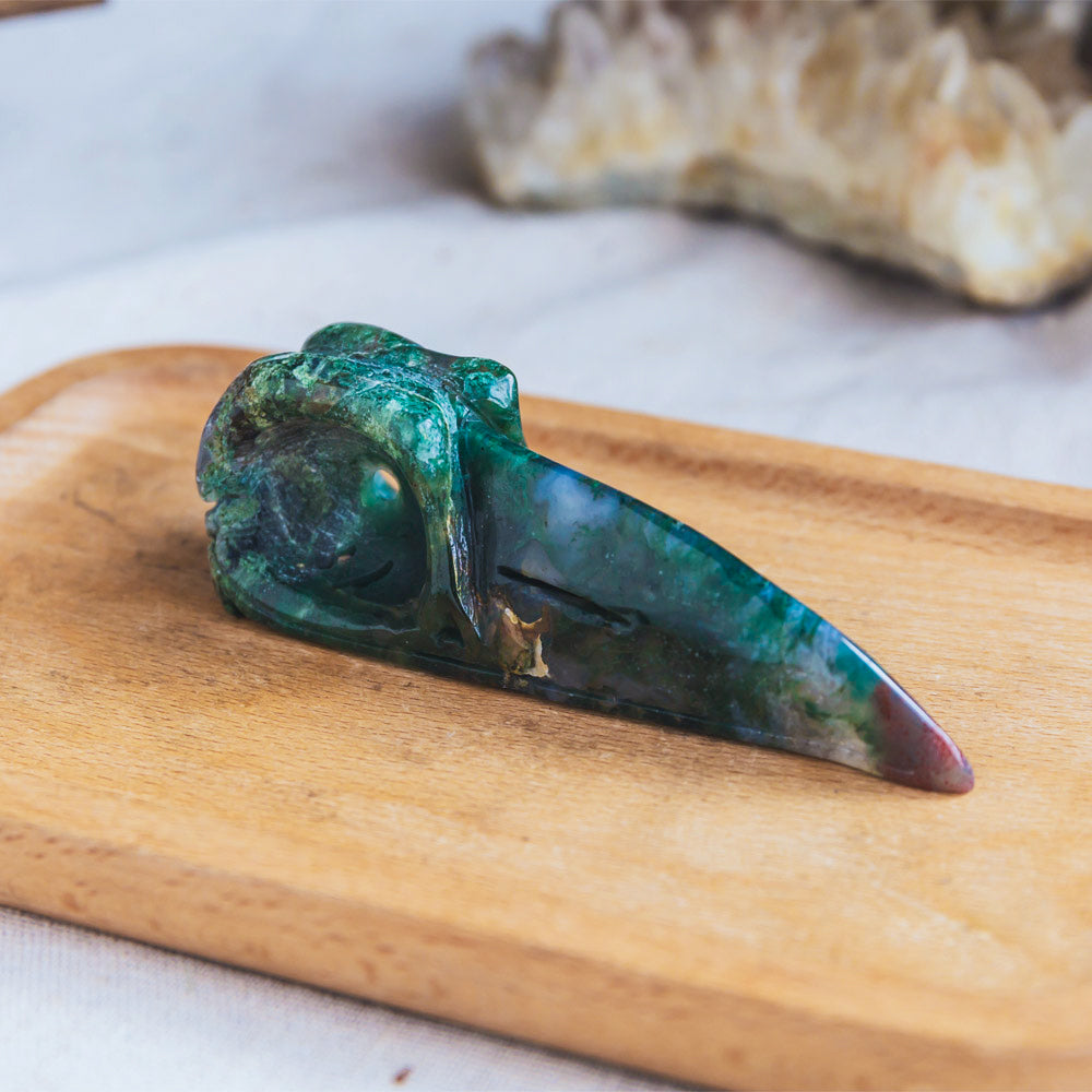 Reikistal Moss Agate Raven Skull