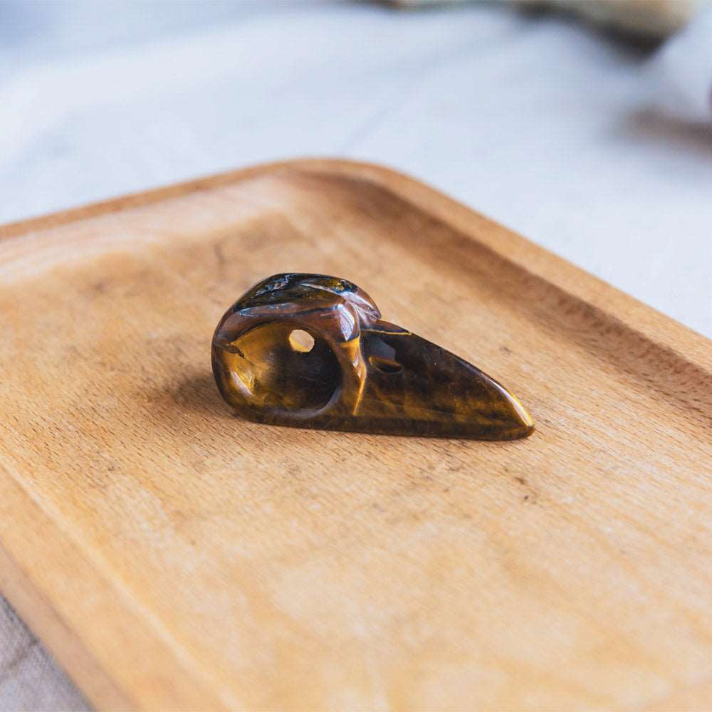 Reikistal 2'' Yellow Tigers Eye Raven Skull