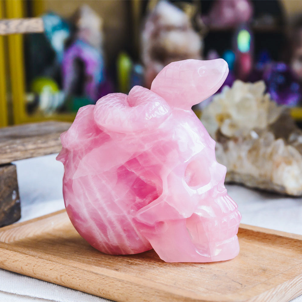 Reikistal Rose Quartz Skull With Snake