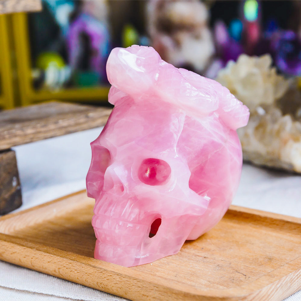 Reikistal Rose Quartz Skull With Snake