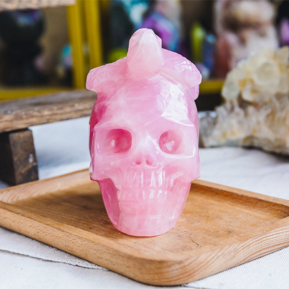 Reikistal Rose Quartz Skull With Snake