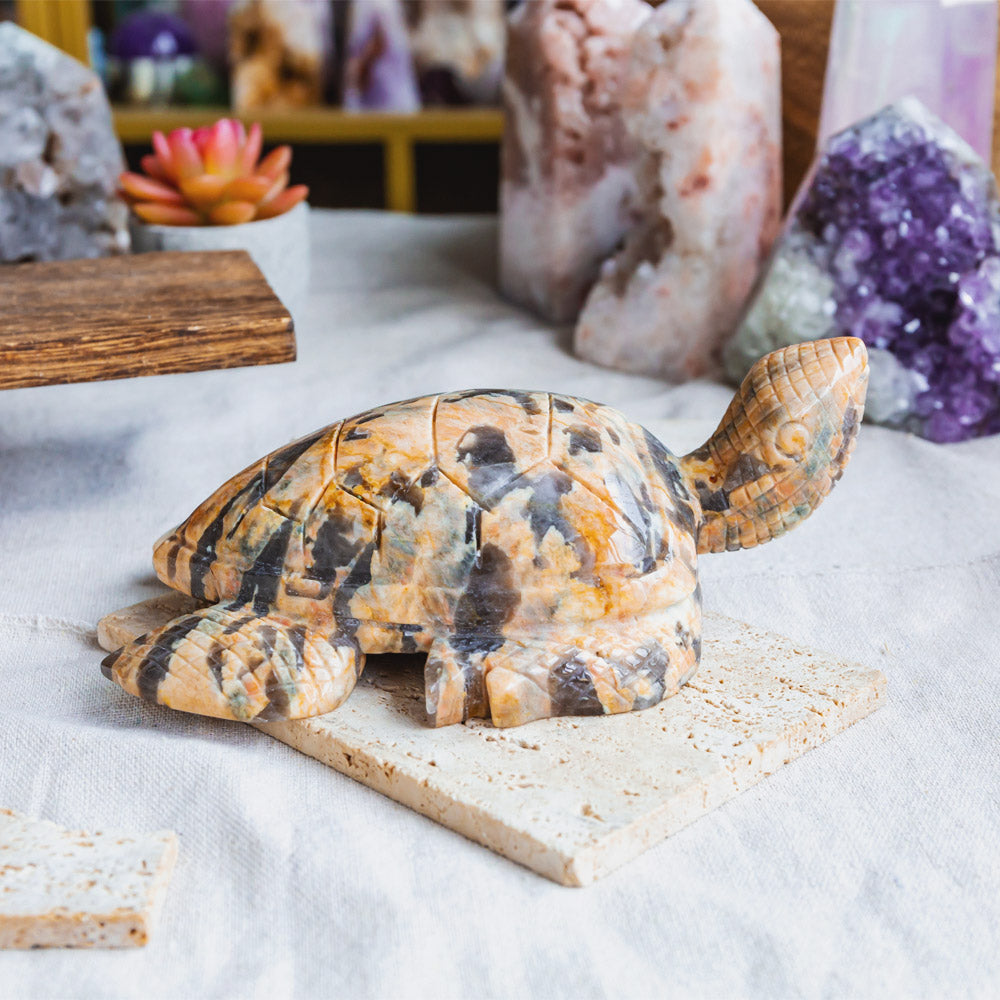 Reikistal Peach Moonstone With Smoky Quartz Turtle