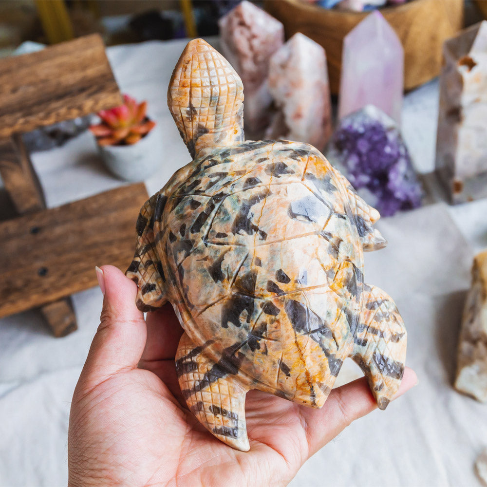 Reikistal Peach Moonstone With Smoky Quartz Turtle