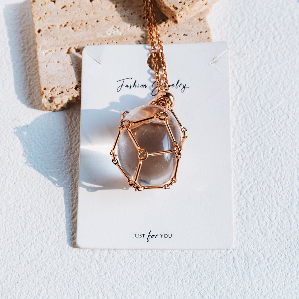 Reikistal Rose Gold Net Metal Bamboo Necklace Woven Pendant