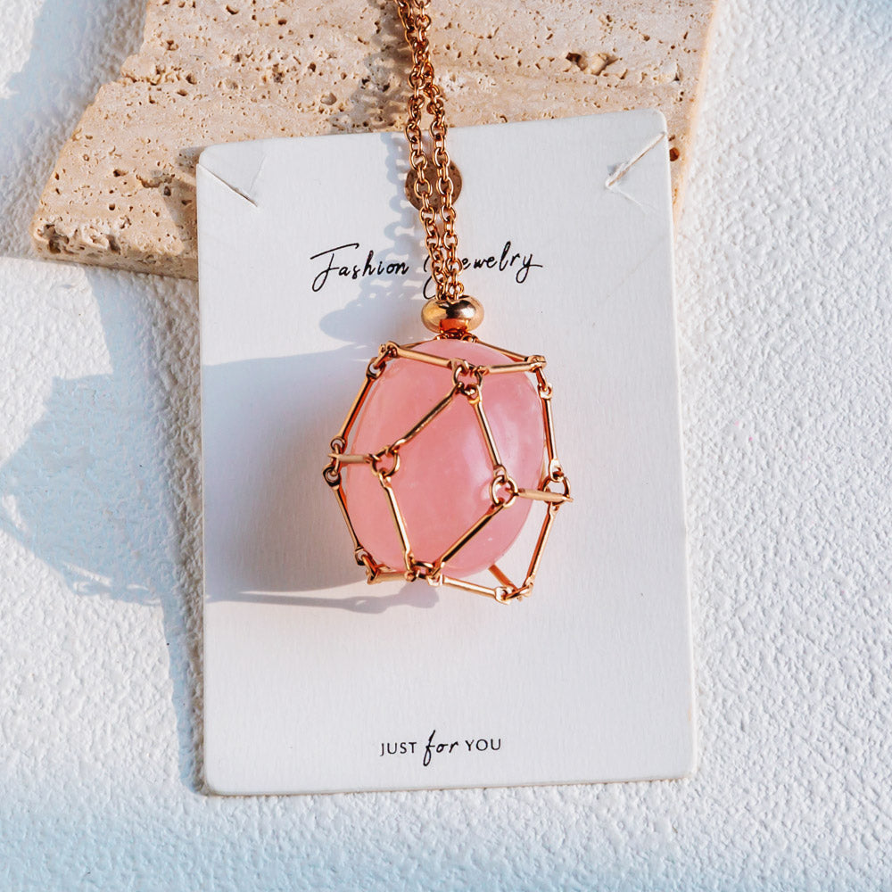 Reikistal Rose Gold Net Metal Bamboo Necklace Woven Pendant