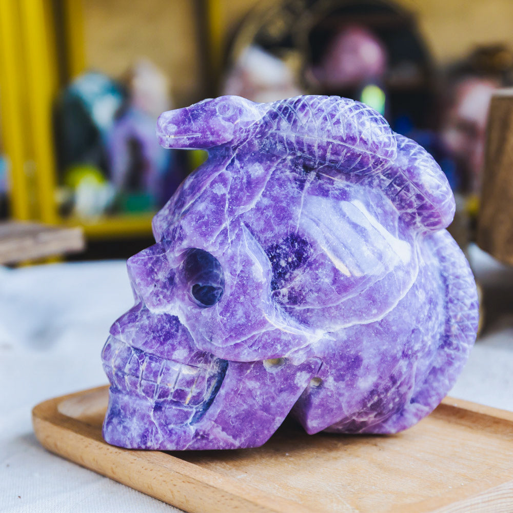 Reikistal Lepdolite Skull With Snake