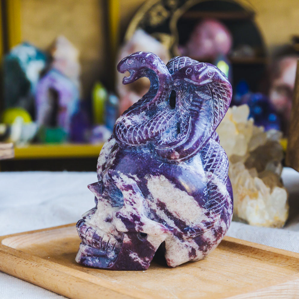 Reikistal Lepdolite Skull With Snake