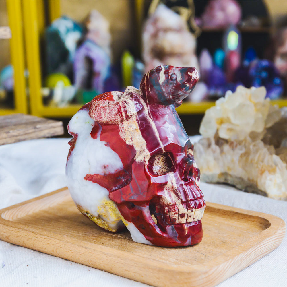 Reikistal Red Jasper Skull With Snake