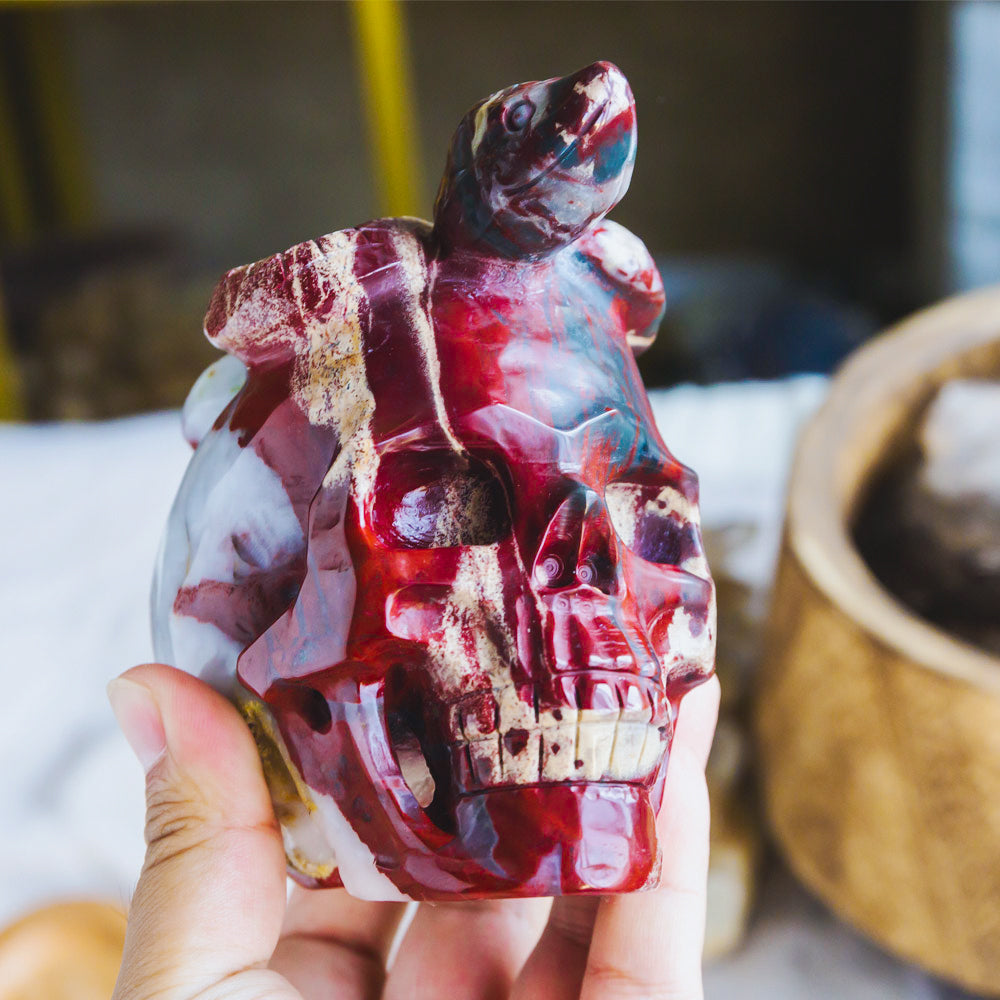 Reikistal Red Jasper Skull With Snake