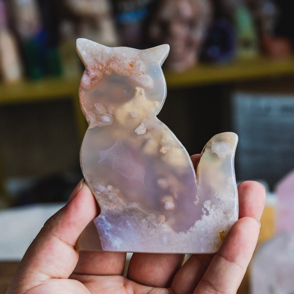 Reikistal Flower Agate Cat Slice