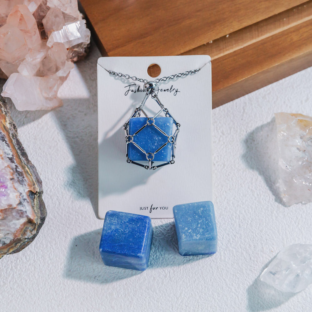 Reikistal Natural Crystal Net Metal Bamboo Necklace【Cube】