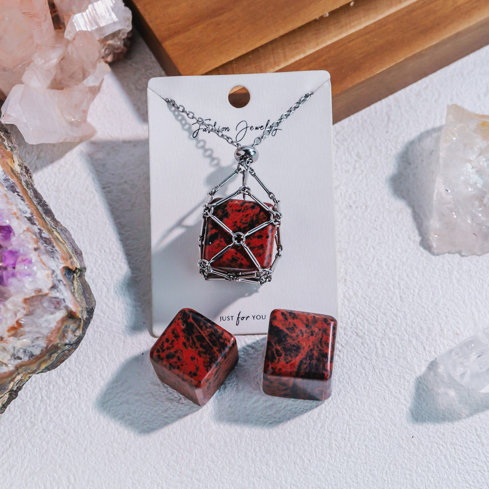 Reikistal Natural Crystal Net Metal Bamboo Necklace【Cube】