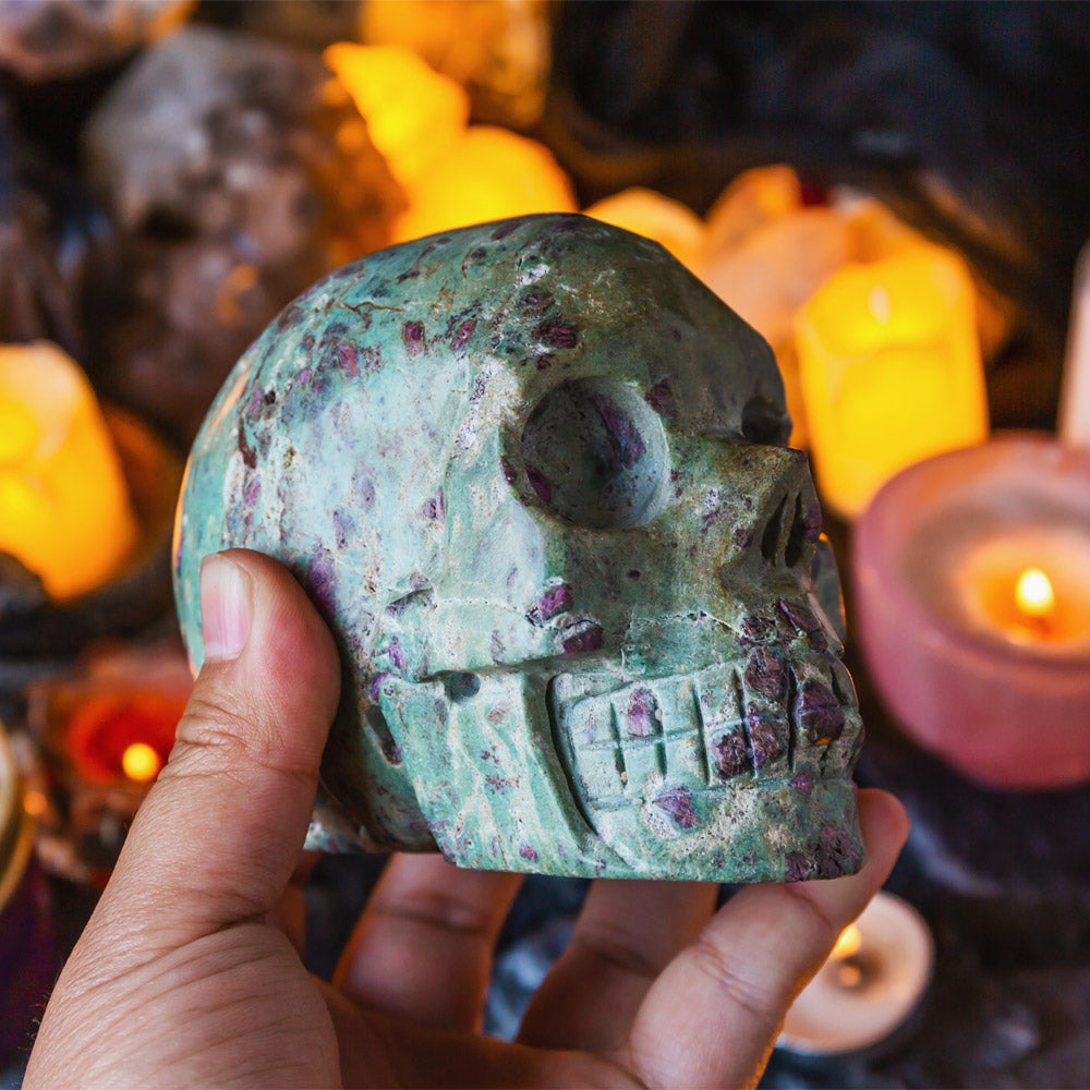 Reikistal Ruby in Fuchsite Skull
