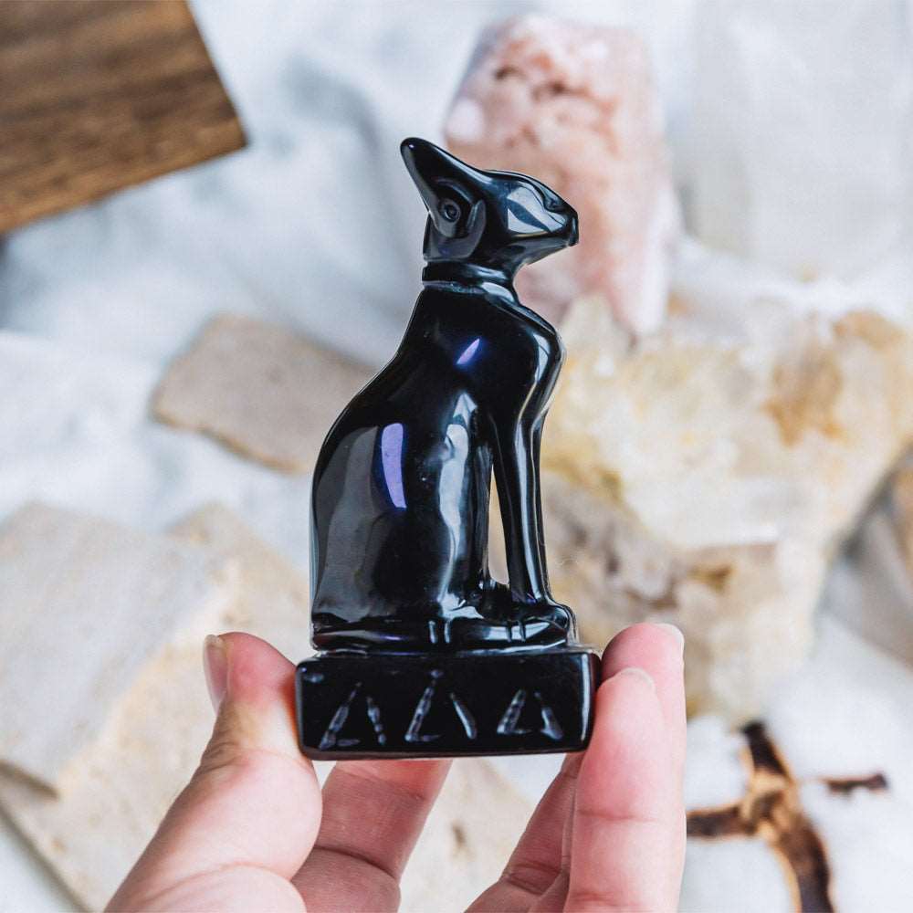 Reikistal 4'' Black Obsidian Egypt Cat