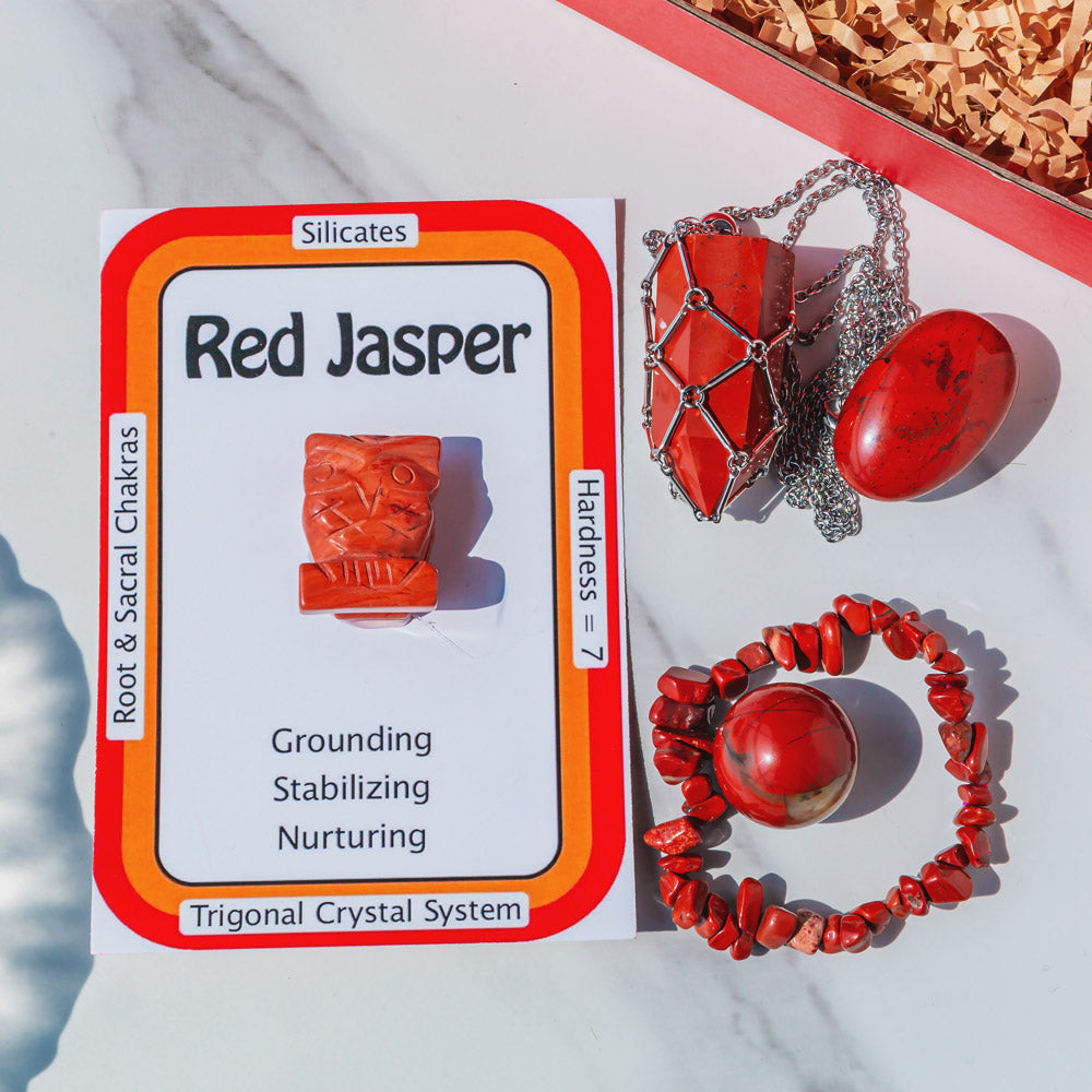 Reikistal Red Jasper Hardness | Root & Sacral Chakras | Grounding | Stabilizing | Nurturing | Trigonal Crystal System Gift Box
