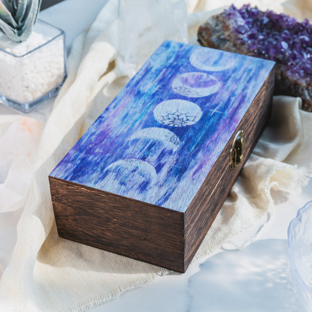 Reikistal Spiritual And Mysterious Amethyst | Tree Of Life | Phase of the Moon Wooden Crystal Gift Box