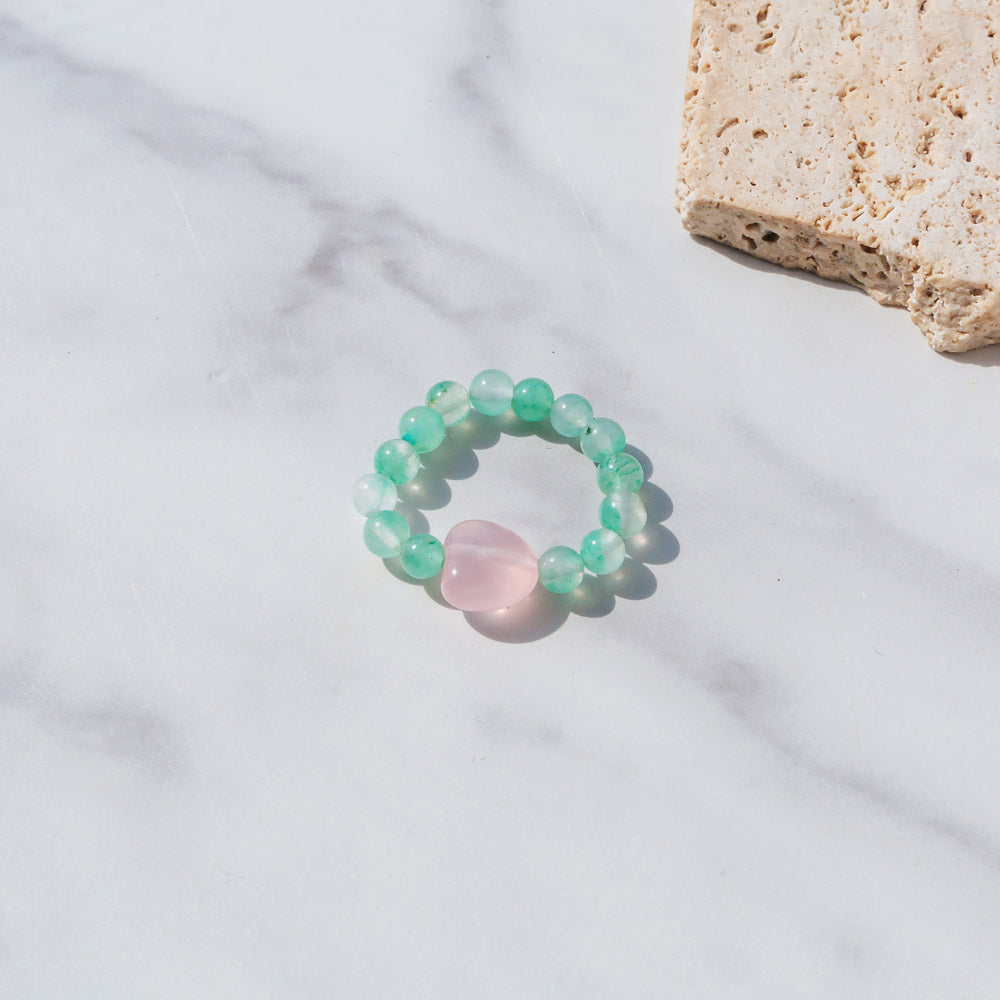 Reikistal Natural Crystal Amethyst Strawberry Quartz Green Aventurine Simple And Versatile Elastic Ring