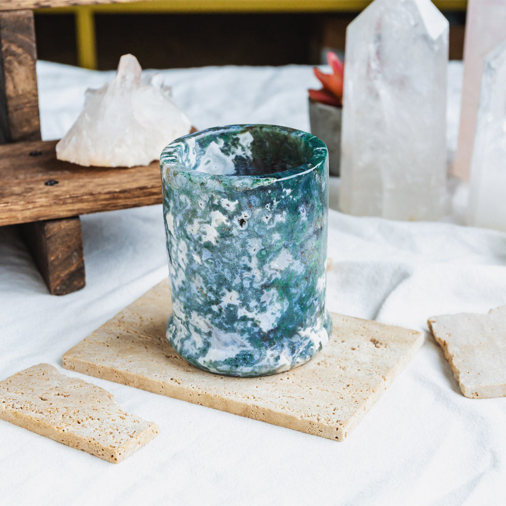 Reikistal Moss Agate Brush Pot