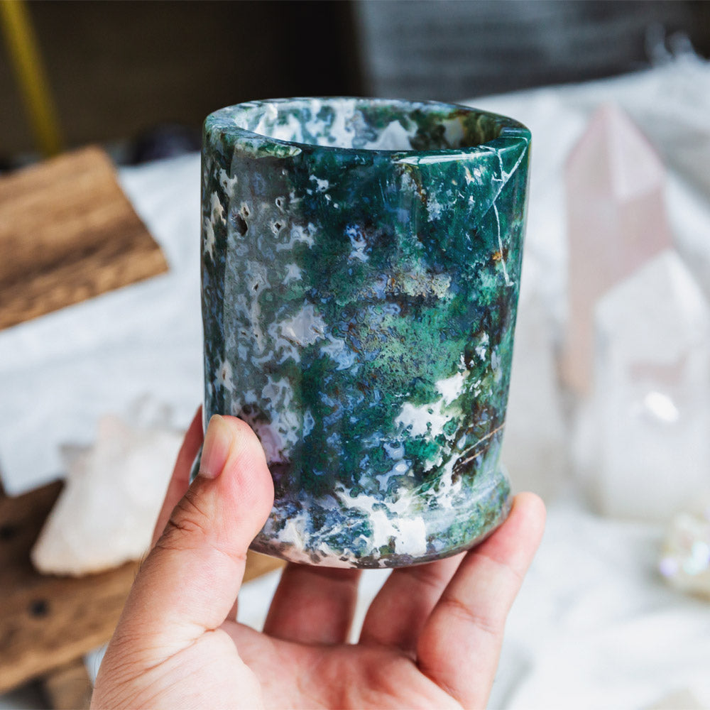 Reikistal Moss Agate Brush Pot